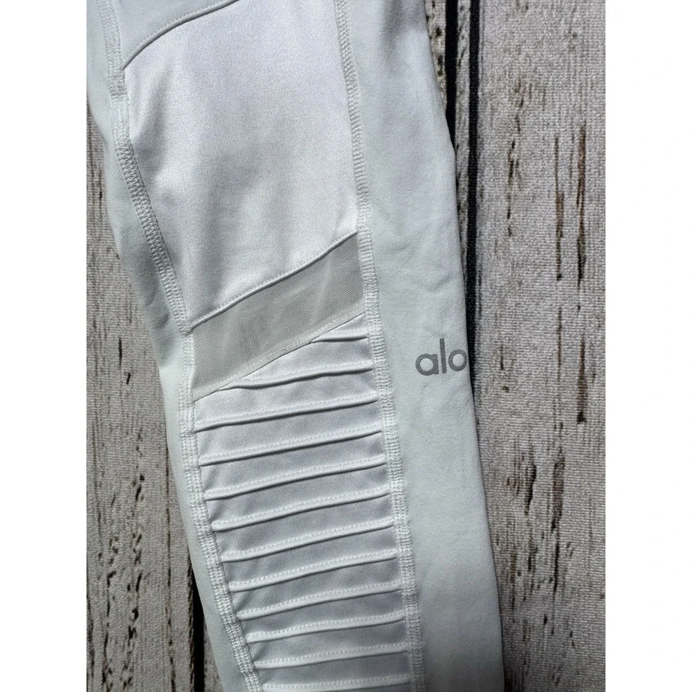 Alo Yoga White Moto‎ Mesh Leggings High Waisted Size Medium